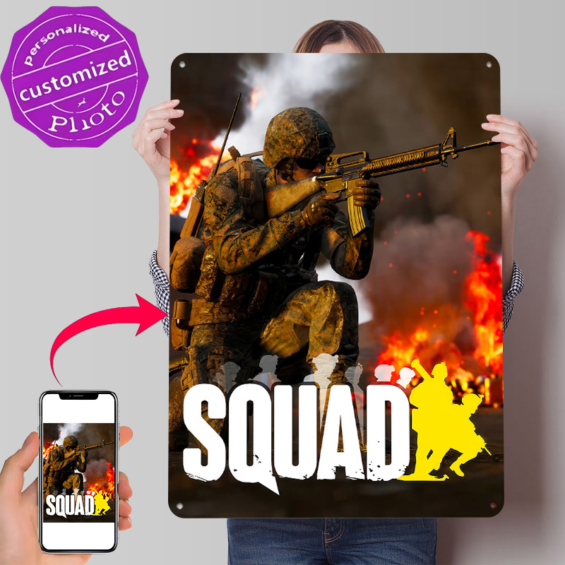 3D Printing Videos - Squad Videospiel-Cover-Art Poster Retro 3D-Gedruckte Metallschilder