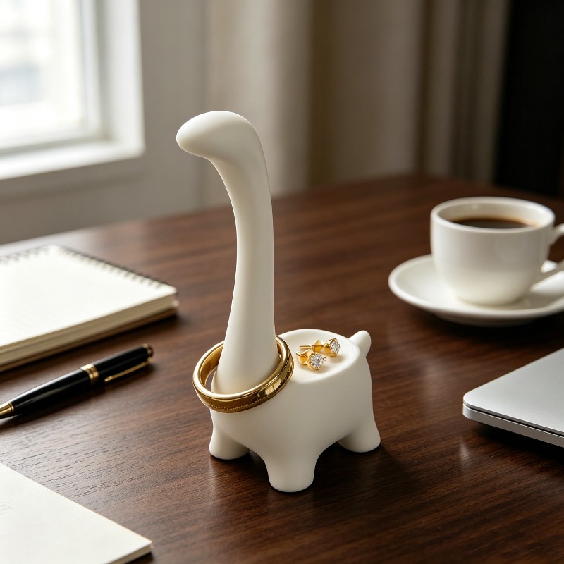 3D Printing Ring Holder - Desktop-Dekoration 3D-Druck niedlicher Dinosaurier-Ringhalter weißes Schmucktablett