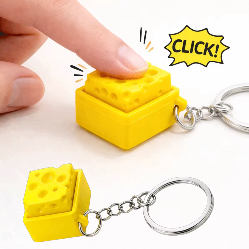 3D Printing Fidget Toys - 3D-Gedruckter Mini-Käse-Tastatur-Klicker Schlüsselanhänger Fidget-Knopf Stressabbau-Spielzeug Geschenk