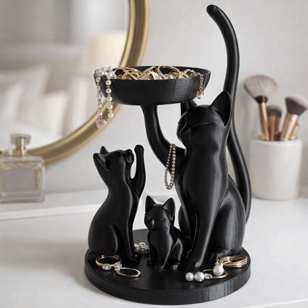 3D Printing Ring Holder - Cartoon-Katzen-Schmuckablage, 3D-gedruckter dekorativer Tischringhalter, platzsparender Katzenfamilien-Ornament