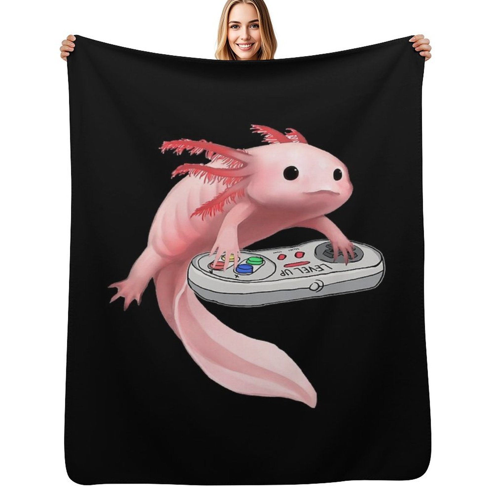 3D Printing Videos - Axolotl-Fisch spielt Videospiel, weiße Axolotl-Eidechse, Gamer-Wurfdecke,