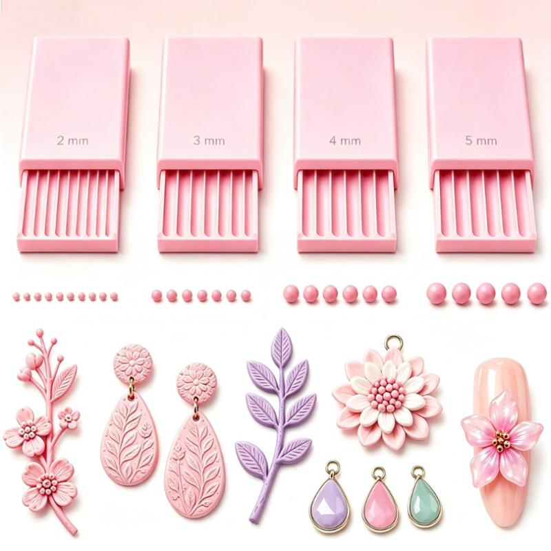 3D Printing Design Maker - 4-teiliges 3D-gedrucktes Nagelkunst-Perlenroller-Set, Ton-Gel-Kugel-Maker 2-5mm für
